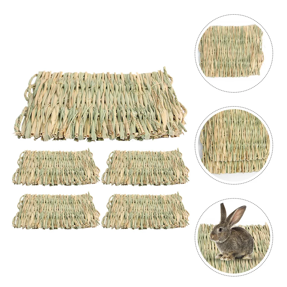 

5Pcs Bunny Grass Mat Woven Bed Mat for Small Animals Cage Safe and Fun Chewable Pet Bedding No Odor Small Bunny