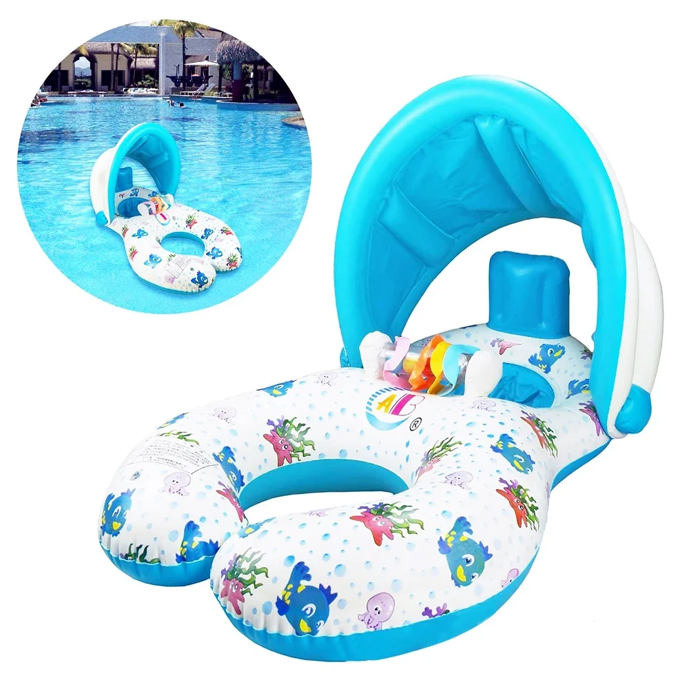 

Mom and Baby Parasol Buoy Parent-Offspring Swimming Ring Inflatable Pool Floats Swim Circle Bathing Toy Accessories dropshipping