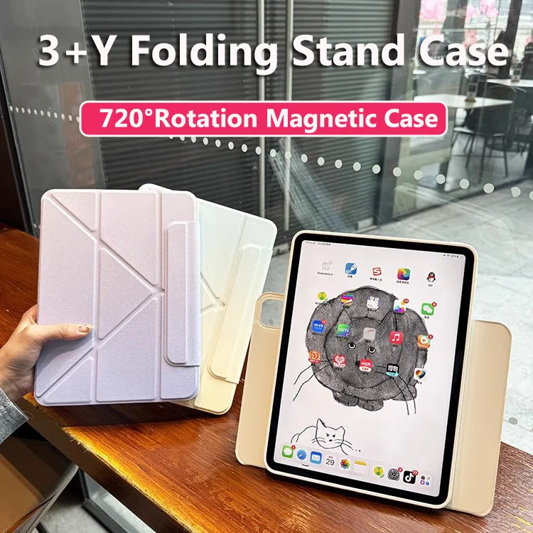 720 Rotate Stand Case for IPad Air 13 2024 Pro 11 9.7 5th 6th 10th 10.9 2022 Air5 4 3 2 1 9th/8th/7th 10.2 Magnetic Clear Case