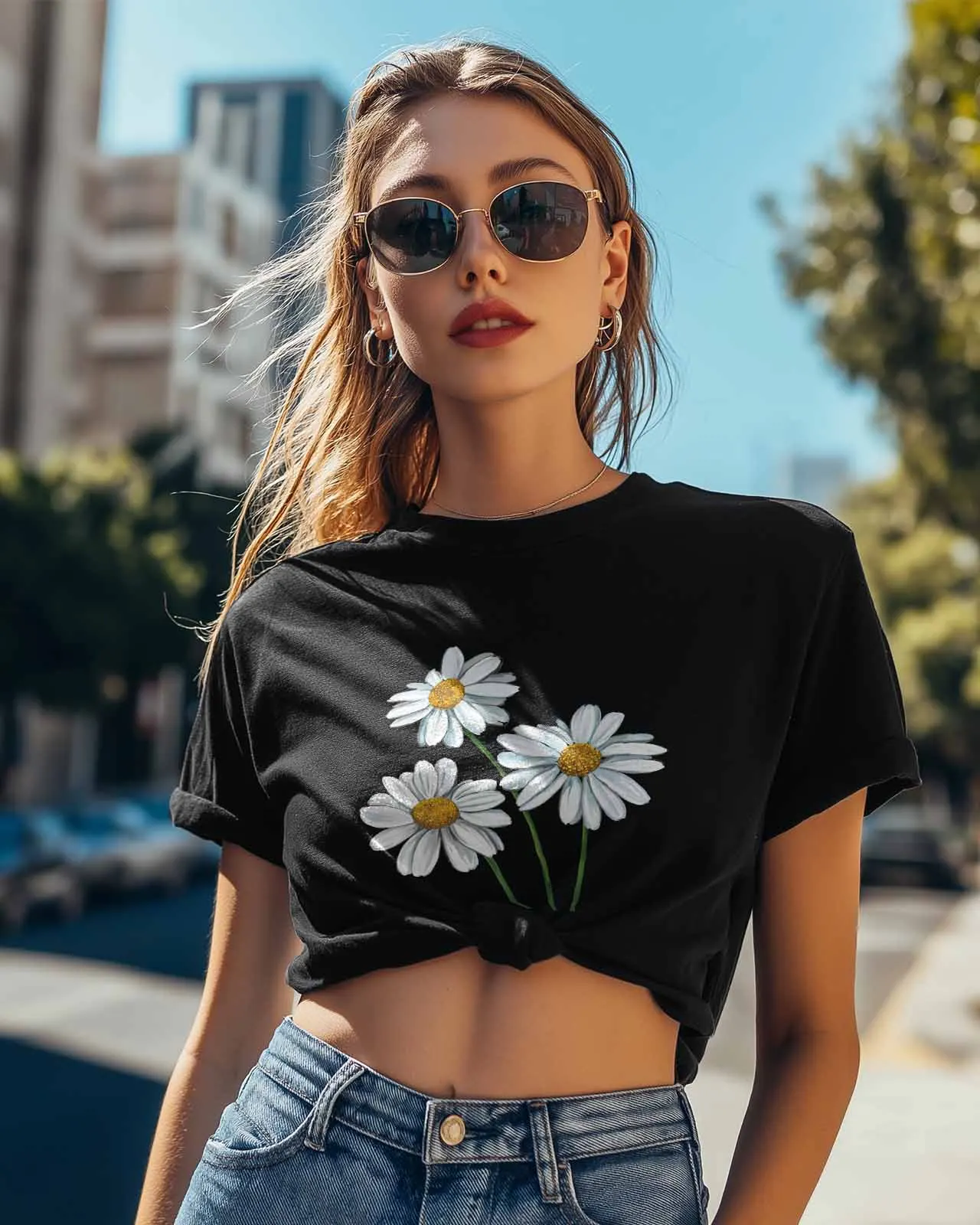 Flower White Daisy T-Shirt Lover Gift Sweatshirt Fitness T-shirt Short Sleeve O-neck Clothing Tops