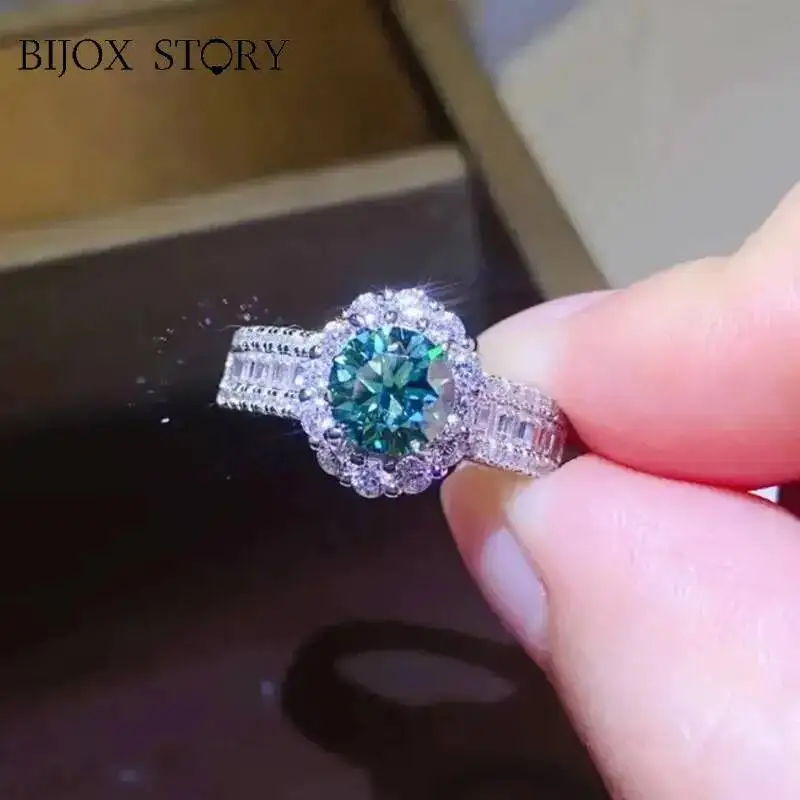 BIJOX STORY Sterling Silver 925 1 Carat D-Color Moissanite Diamond Ring For Women Wedding Engagement Jewelry Luxury Design Gift