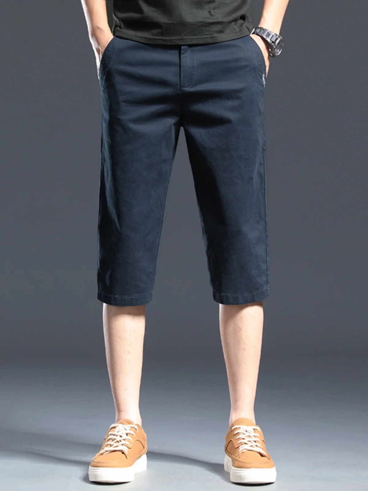 

Летние тонкие повседневные мужские шорты с вышитым логотипом, прямые, длиной 7/8, дышащие, удобные, спортивные, со средней посадкой, из смесового хлопка