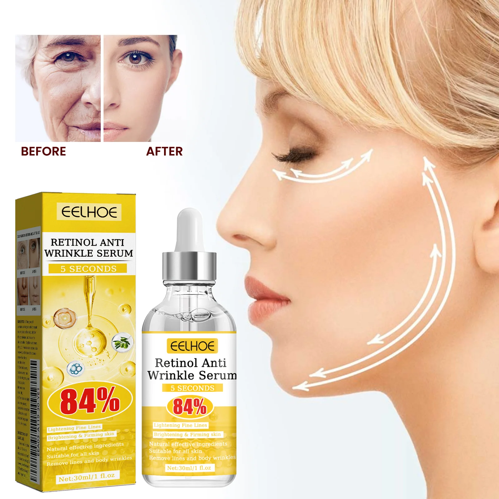 

EELHOE Retinol Serum for Face - Anti-Aging Wrinkle Reducer Firming Treatment for Forehead & Smile Lines Non-Comedogenic 30ml