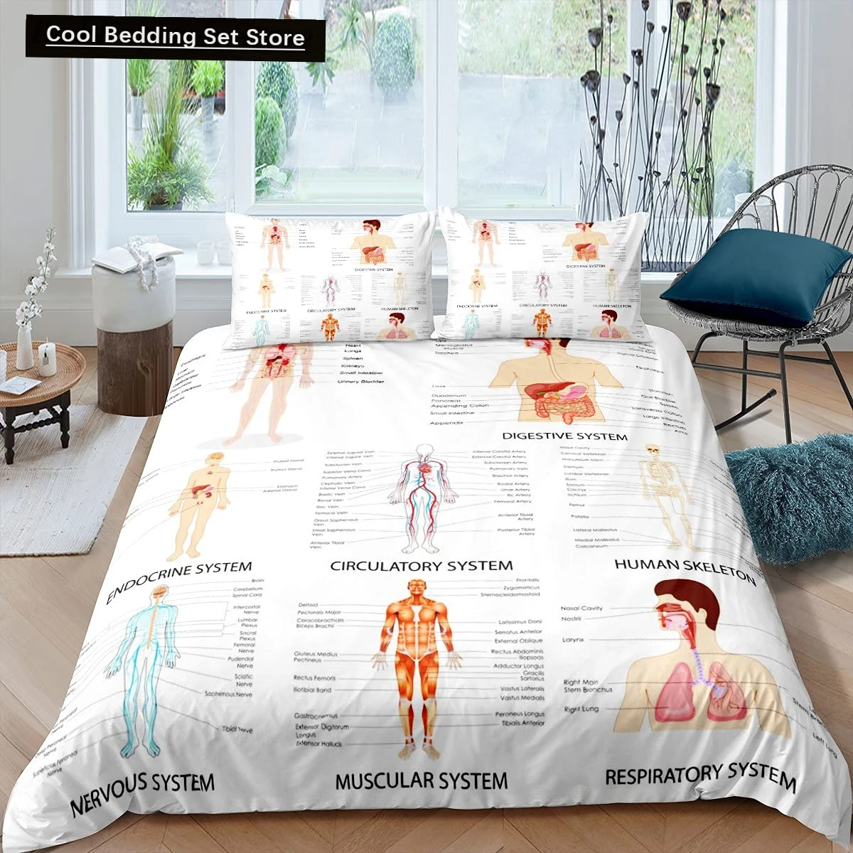 Human Anatomy King Queen Duvet Cover Body Structure Organ Bedding Set Medical Education Cell Biology Soft Polyester Quilt Cover