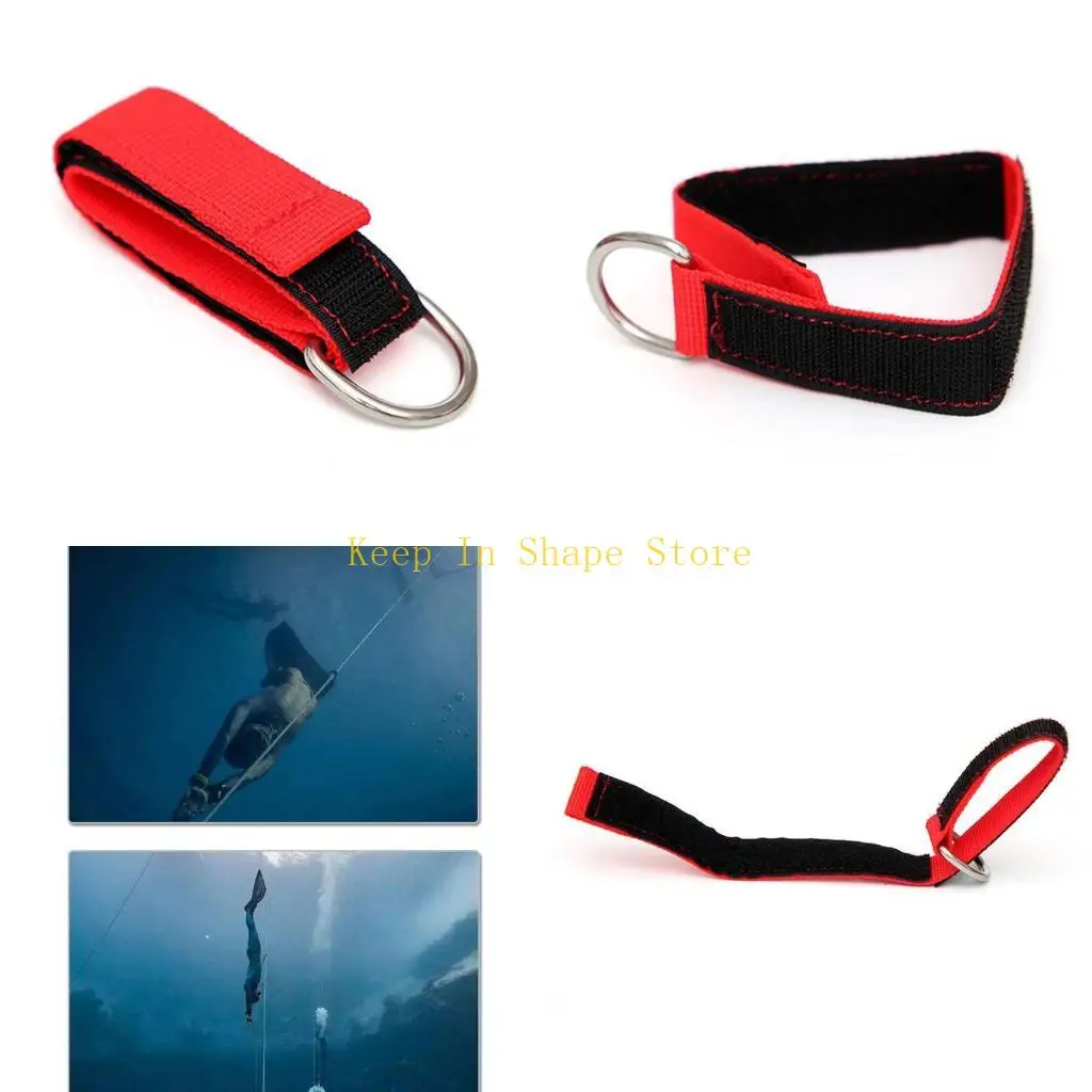 U1JC Diving Wrist Band Nylon Webbing Belt with Sticker Stainless Steel D-ring Strap Underwater Sports Equipment