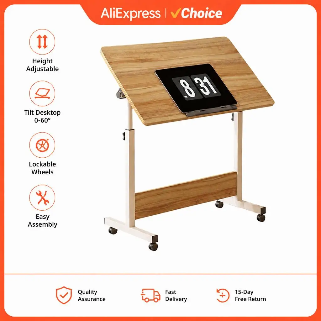 GarveeLife Adjustable Height Rolling Standing Desk for Home Office – Collapsible, Ergonomic Seat-Stand Workstation – Portable Computer Table with Wheels – Space-Saving Design, 80x40CMAntique Oak