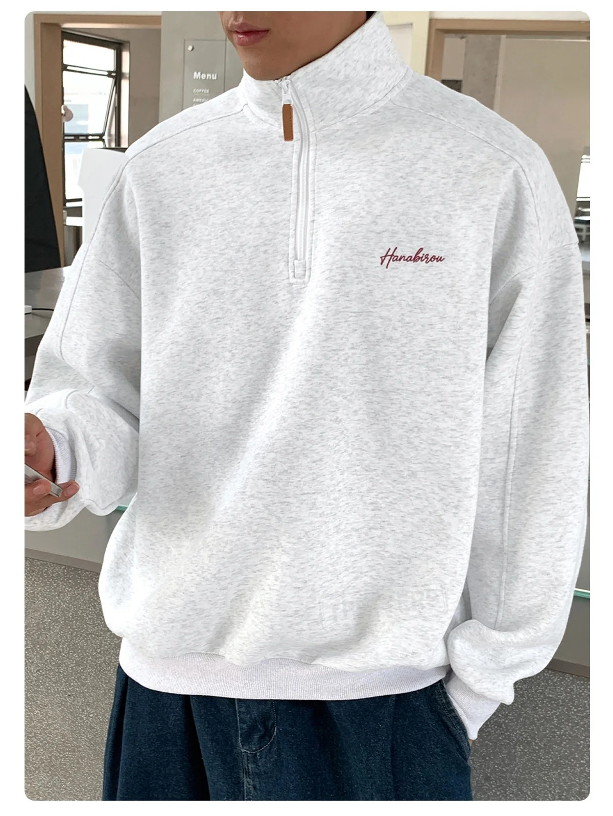 TFETTERS EU Size 2026 Autumn Casual Half Zip Pullover Men Stand Collar Minimal Letter Embroidered Long Sleeve Sweatshirt Man
