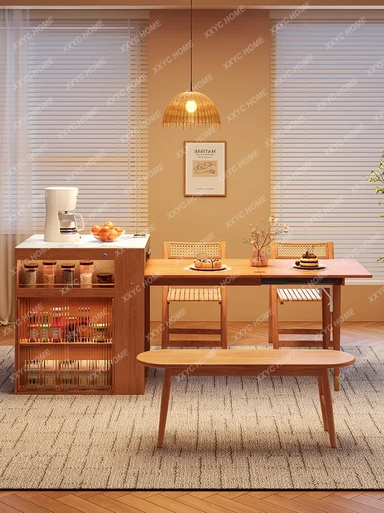 Log color retractable folding island table and chair combination