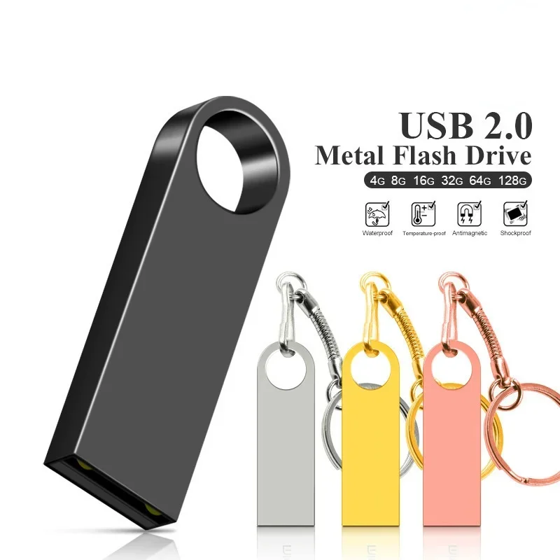 Unidade Flash USB com Metal Dourado, Pen Drive, Memory Stick, Disco U, 64GB, 128GB, 8GB, 16GB, 32GB, 64GB, Disco U, 128GB