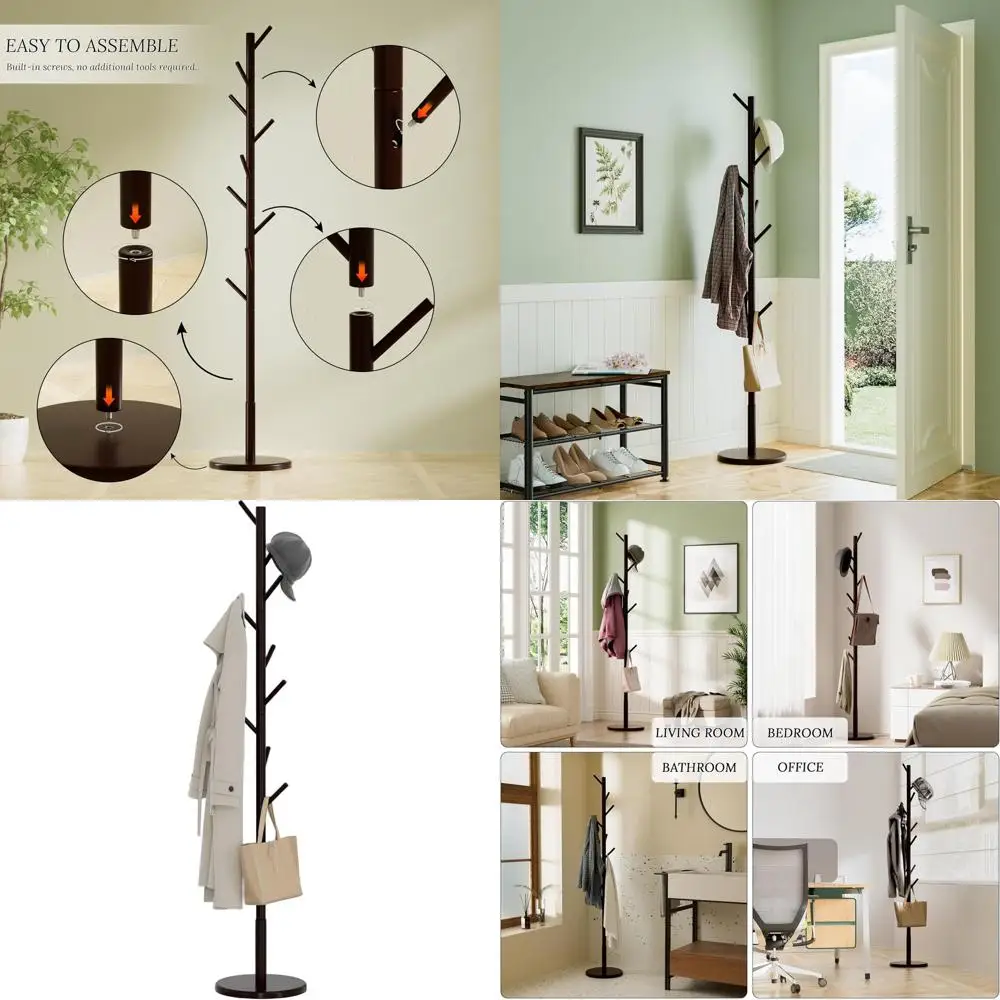 

Регулируемая деревянная вешалка для одежды с 9 крючками для дома и офиса, компактный дизайн