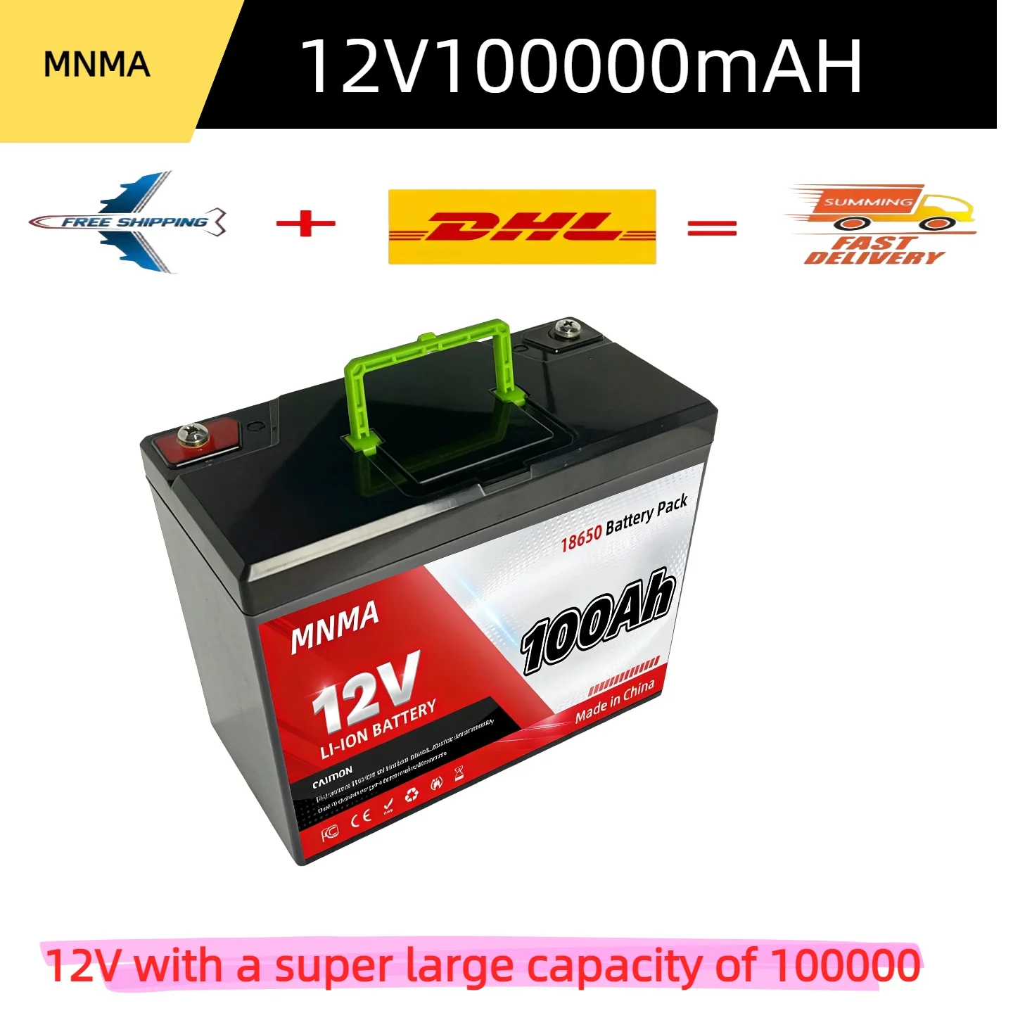

12V 100Ah 18650 Lithium Battery Pack, RV Solar Camping Boat UPSpin Deep Cycle Rechargeable Lithium Battery with BMS Protection