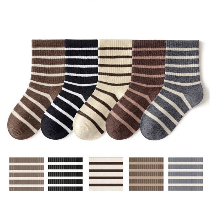 Lawadka 5Pairs/set Striped Children Socks For Boys Girls Fashion Cotton Student Sport Girl Boy Sock Autumn Winter 3Y 10Y 12Y 16Y