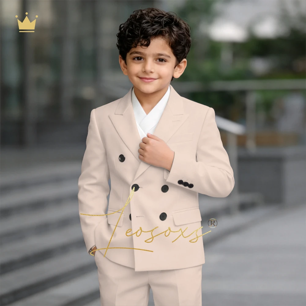 Kids Luxury 2-Piece Tuxedo Set Custom Peak Lapel Slim Fit Gentleman Style Birthday Party Performance Outfit