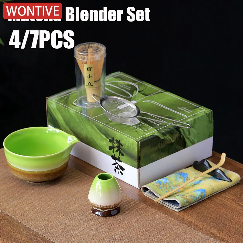 

7Pcs 4Pcs SQ Threaded nozzle Matcha Set Safe Bamboo Whisk Teaspoon Tea Sets Indoor Beverage Shop Tea-making Tools Accessories