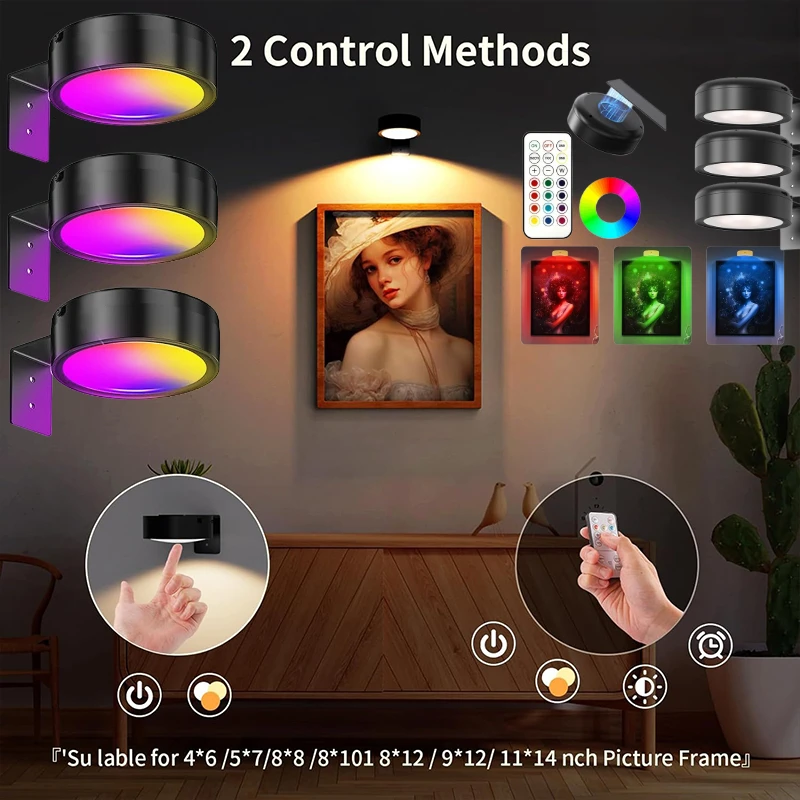 

2 Styles USB Rechargeable Magnetic LED Decorative Display Art Lights Wireless Remote Control Dimmable RGB Wall Art Decoration