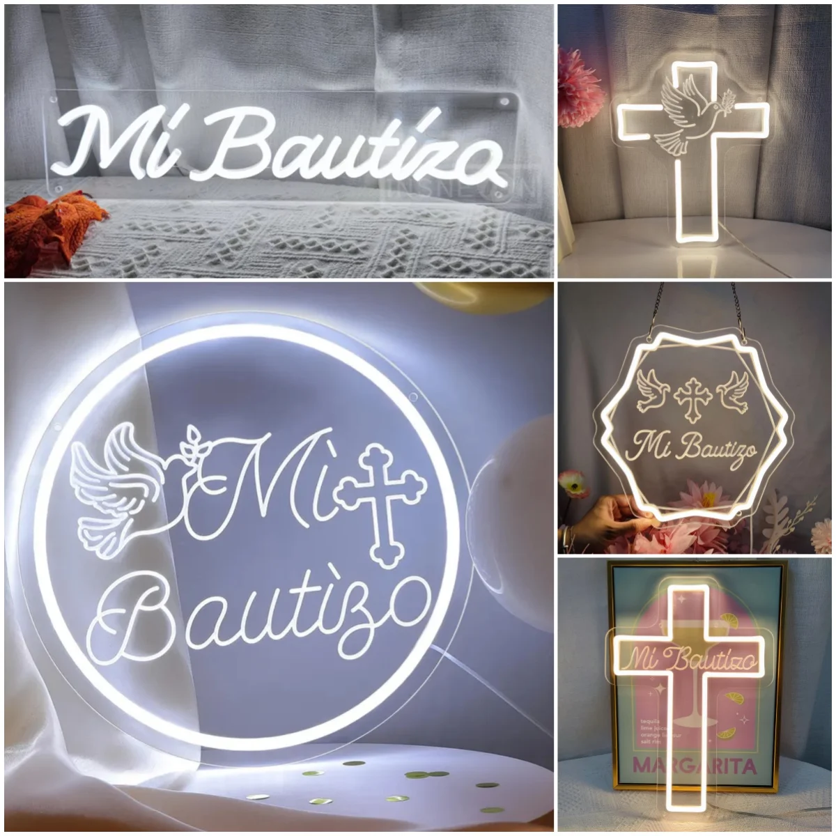 Mi Bautizo Sign Neon for Wall Decor Mi Bautizo Decorations USB Baptism Decor for Children Birthday Party Room Garden Christmas