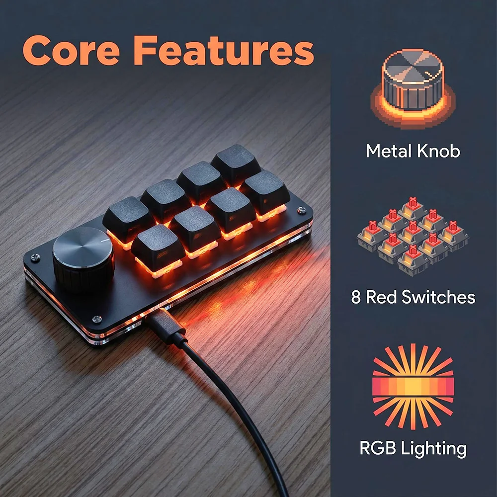 8-Key Multi-Functional Editing Keyboard Suitable for Office Design, Game Media, and Industrial Control Production Line Operation