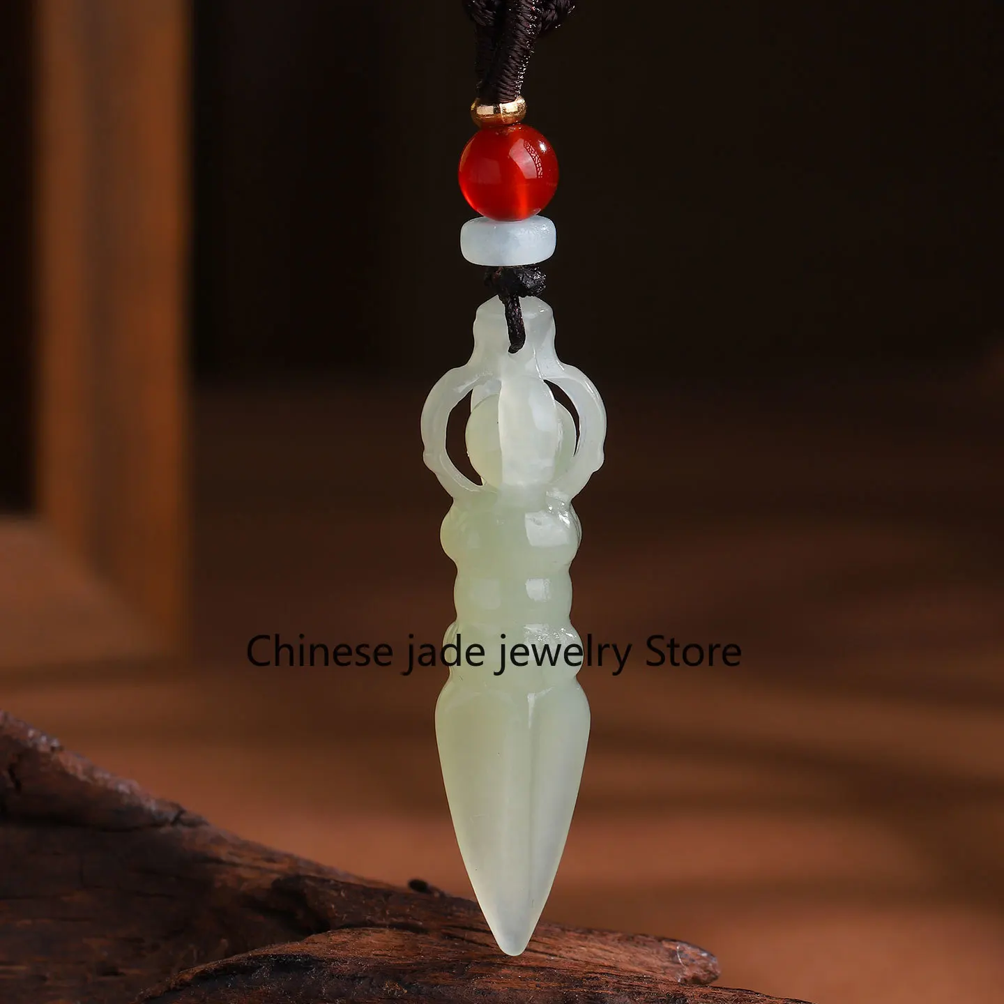 Natural Hetian magic pestle pendant Qinghai material vajra pestle pendant men's and women's pendant pen