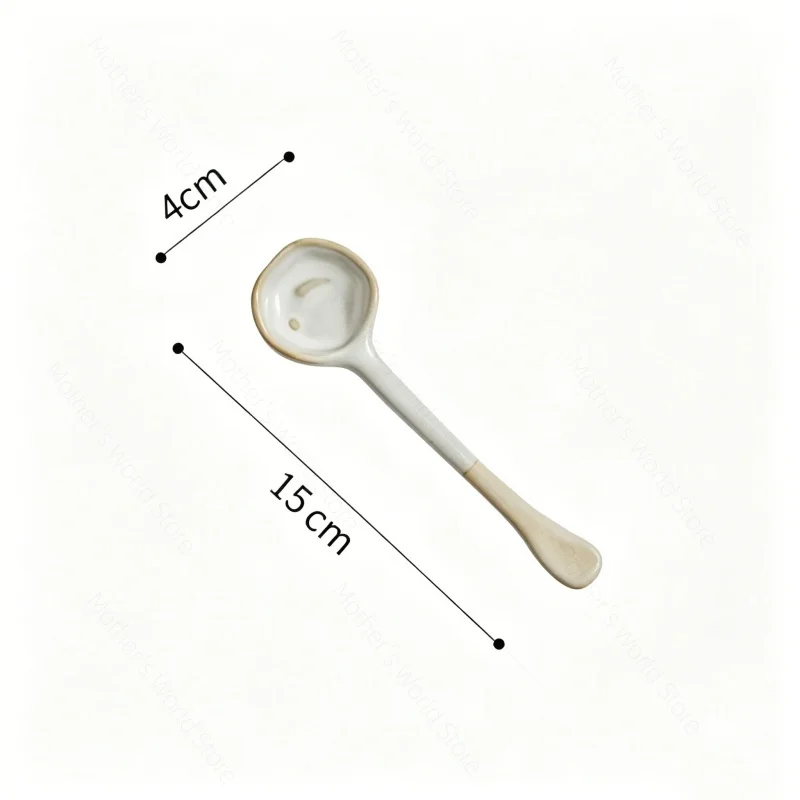 New Japanese Ramen Soup Spoons ,Coffee Milk Powder Spoons, Ceramic Soup Spoons Retro Korean Style Tablespoon Rice Noodles Spoon
