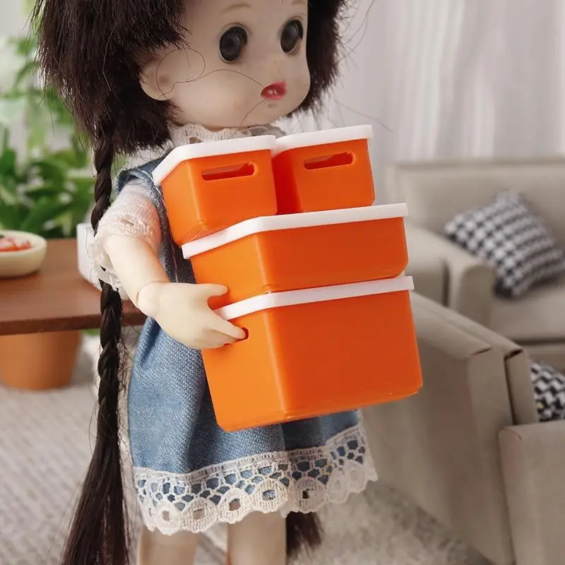 4Pcs 1:12 Dollhouse Miniature Food Storage Box Model Set Mini Storage Case With Cover Doll House Accessories Toy