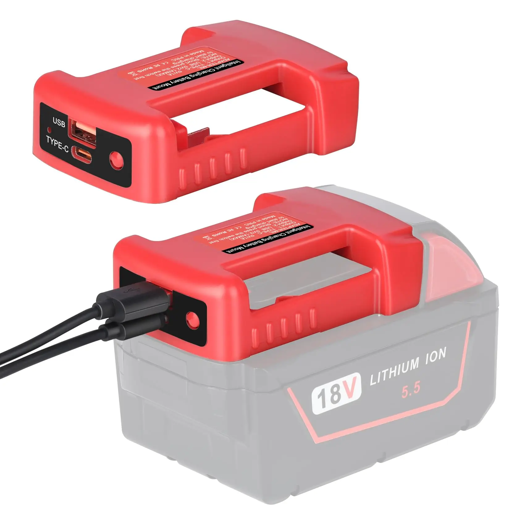 2 Pack USB Charger Adapter for Milwaukee M18 18V Battery, Dual Output Port with USB and Type-C Charging Interface(Adapter Only)