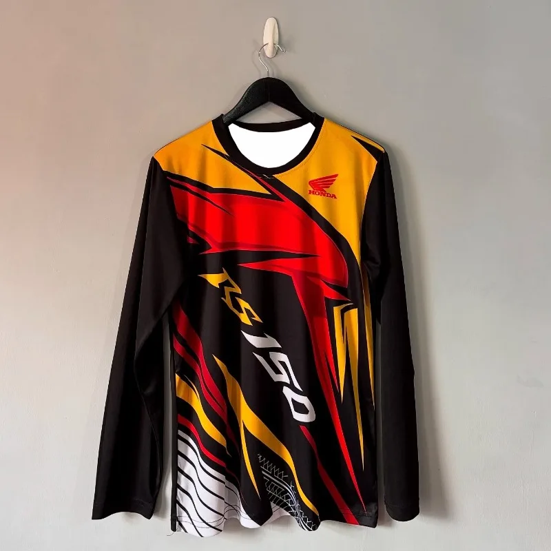 

HONDA Retro 2026 мотоциклетный трикотаж с длинным рукавом, рубашка для верховой езды, дышащая велосипедная гоночная экипировка, удобный внедорожный мото-топ для мужчин