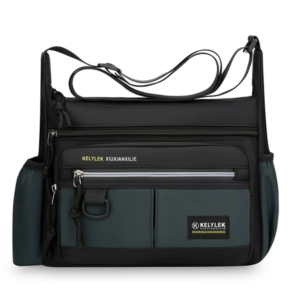 

Large Capacity Men Shoulder Bag Oxford Cloth Side Pocket Business Messenger Bag with Reflective Stripe Lightweight
