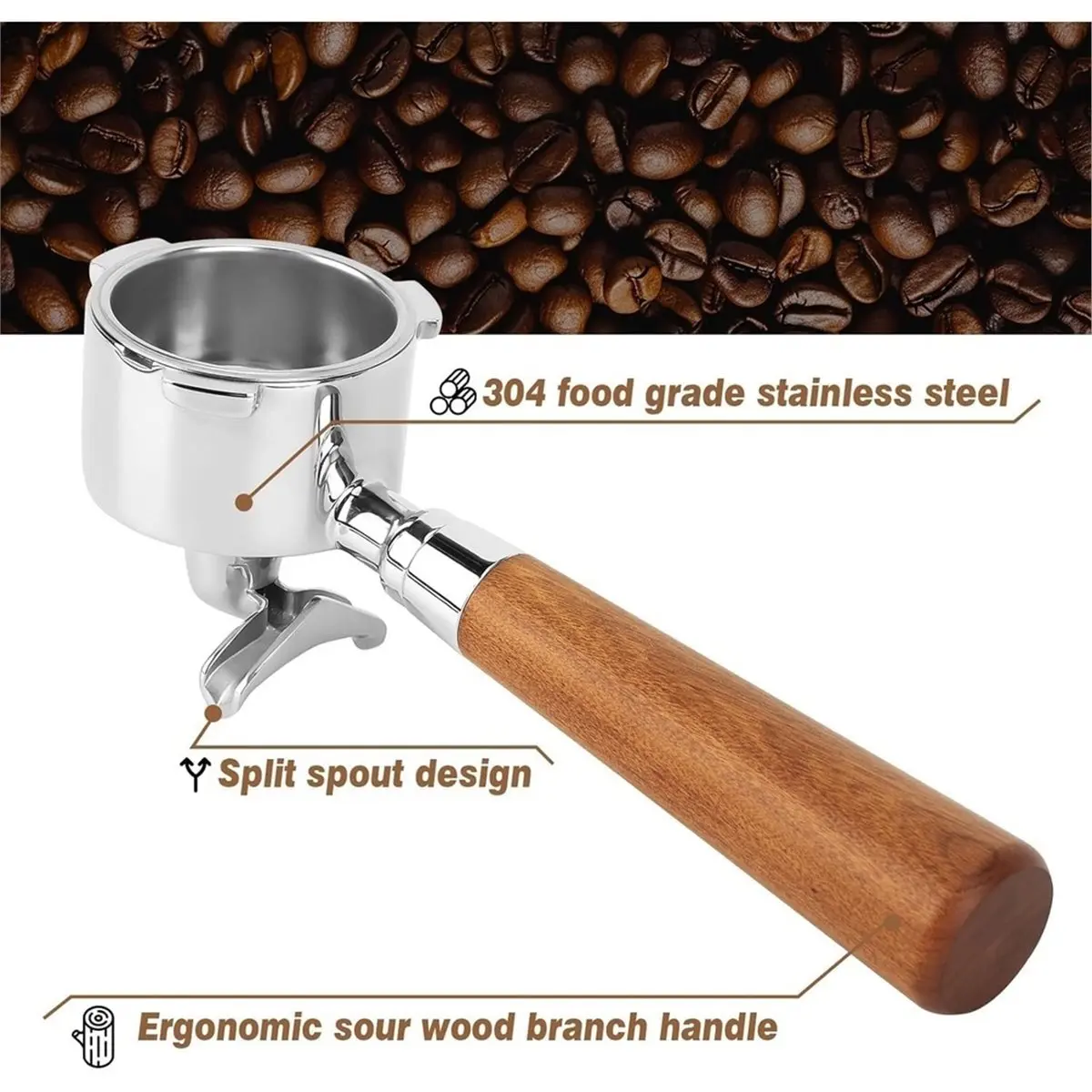 11·11COUPON 51 mm Portafilter for Dedica EC680/EC685, Double Spouts, Includes 1 Stainless Steel Filter Basket