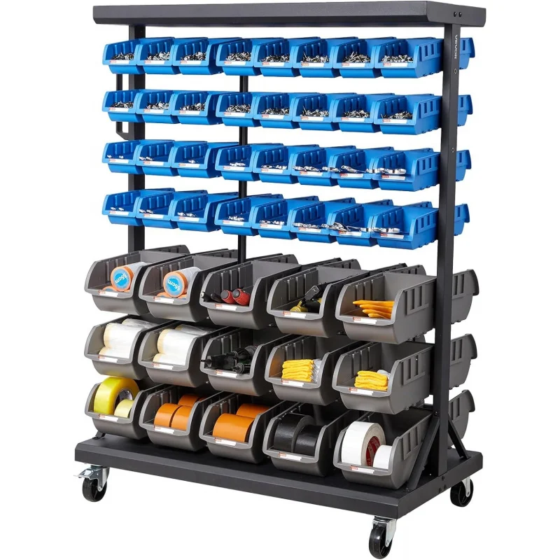2026 New：-Tier Double- Rolling Bin Storage Rack, 94 Plastic Bins, Dual-Sided Parts Organizer with Wheels, Mobile Too