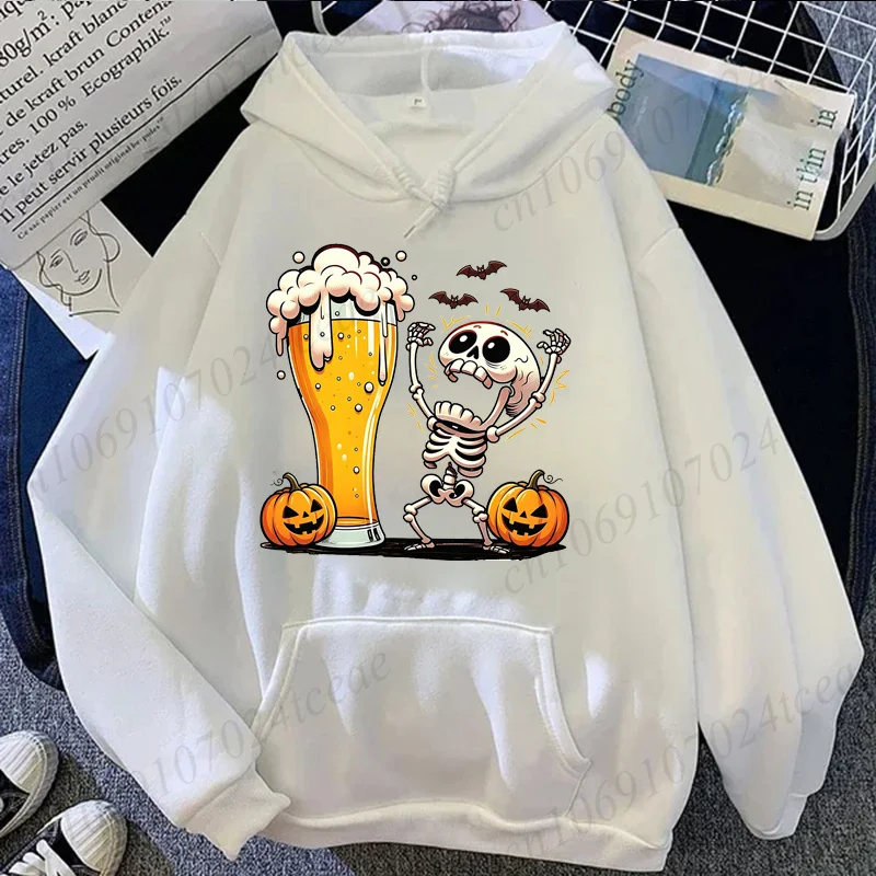 Halloween Crazy Skeleton Beer Print Tracksuits Couple Hoodies Long Sleeve Sportwear Skull Beer Fashion Hooded Sweatshirts Gift