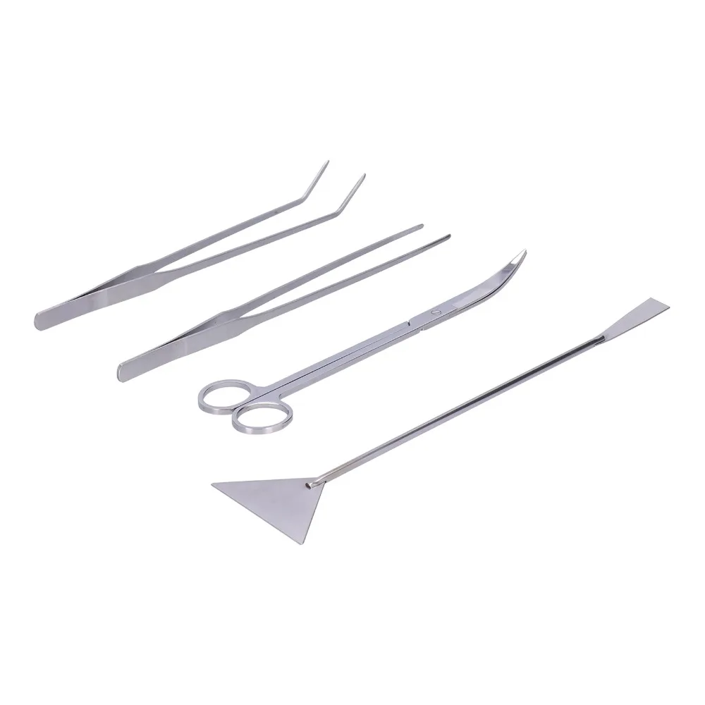 4pcs 4 in 1 Kit Aquarium Aquascape Tools Kit Anti Rust Curved Scissors Aquascaping Tool Set Feeding Tweezers