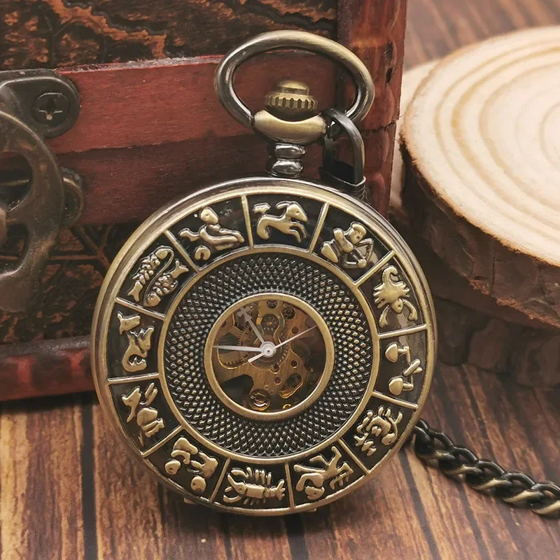 

Retro Bronze Antique Arabic Numerals Display Pocket Watch Mechanical Hand-Winding Pendant Clock Fob Chain Gifts for Men