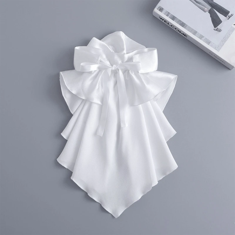 قميص أنيق متعدد الطبقات مكشكش مزخرف بياقة وهمية وغطاء للرقبة قابل للفصل وربطة عنق فستان إكسسوار زي #6