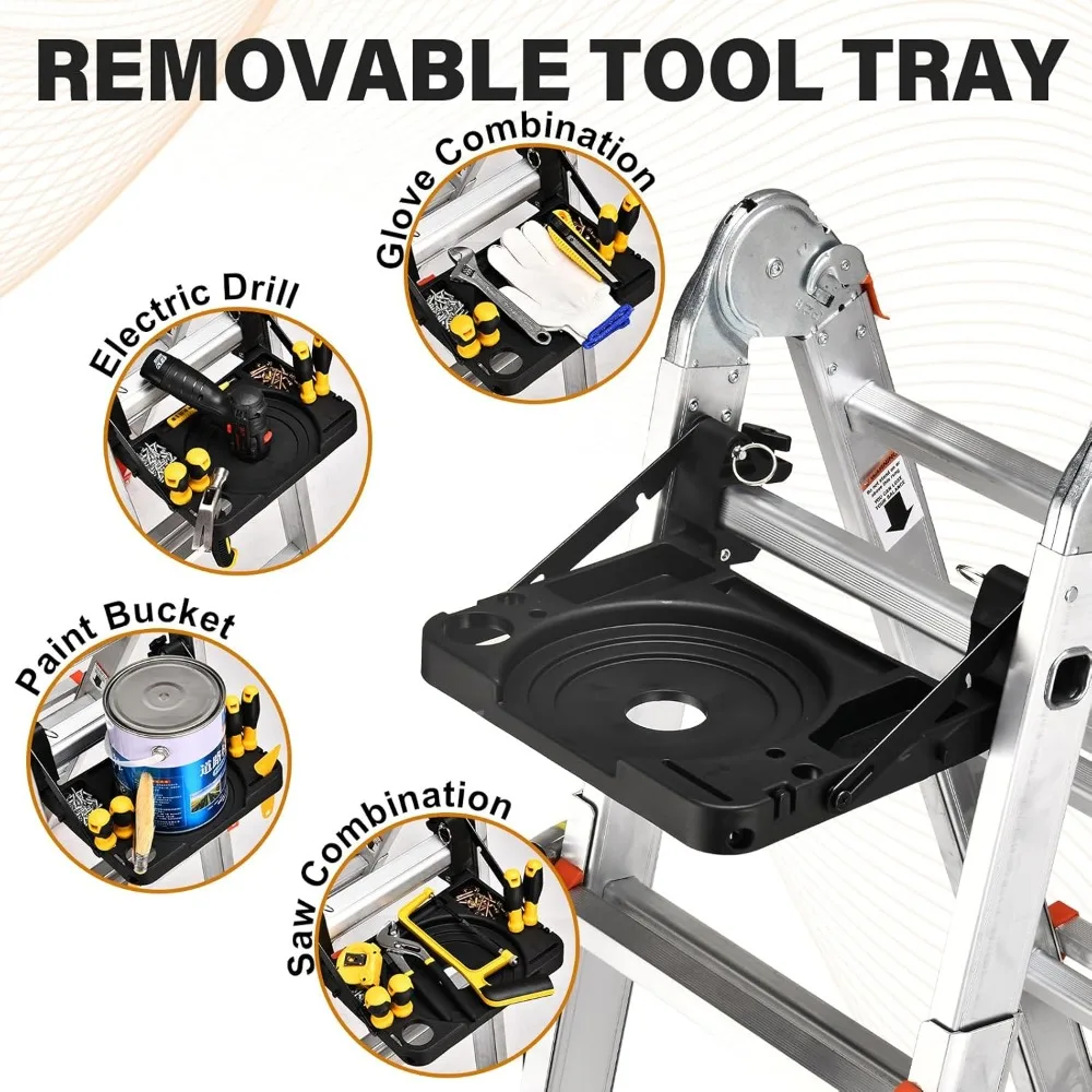 سلم تمديد متعدد المواضع بطول 11 قدم مع صينية قابلة للإزالة ومثبت، سعة تحميل 330 رطل، ميزة ثبات طويلة الأمد #5