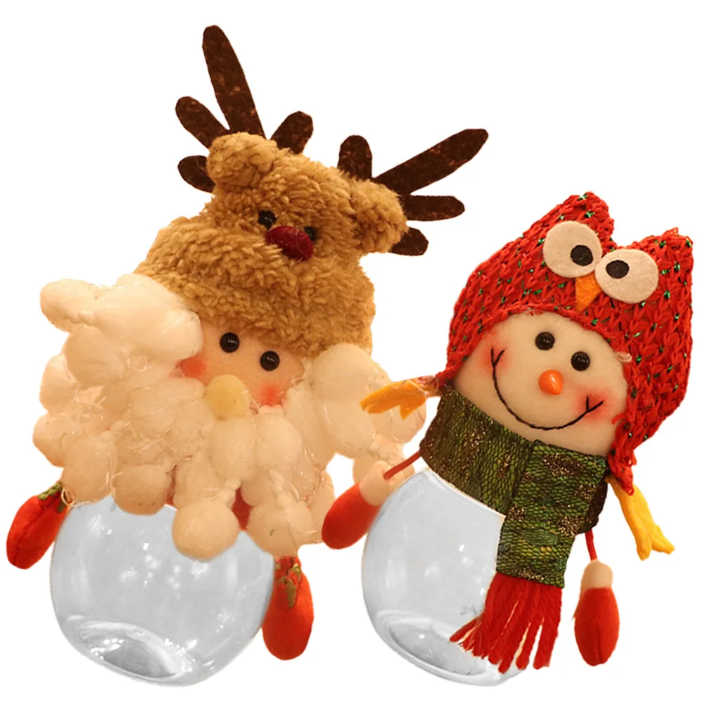 

2pcs Christmas Candy Box Santa Snowman Design Festive Packaging Storage Container For Party Home School Use Reusable Plastic