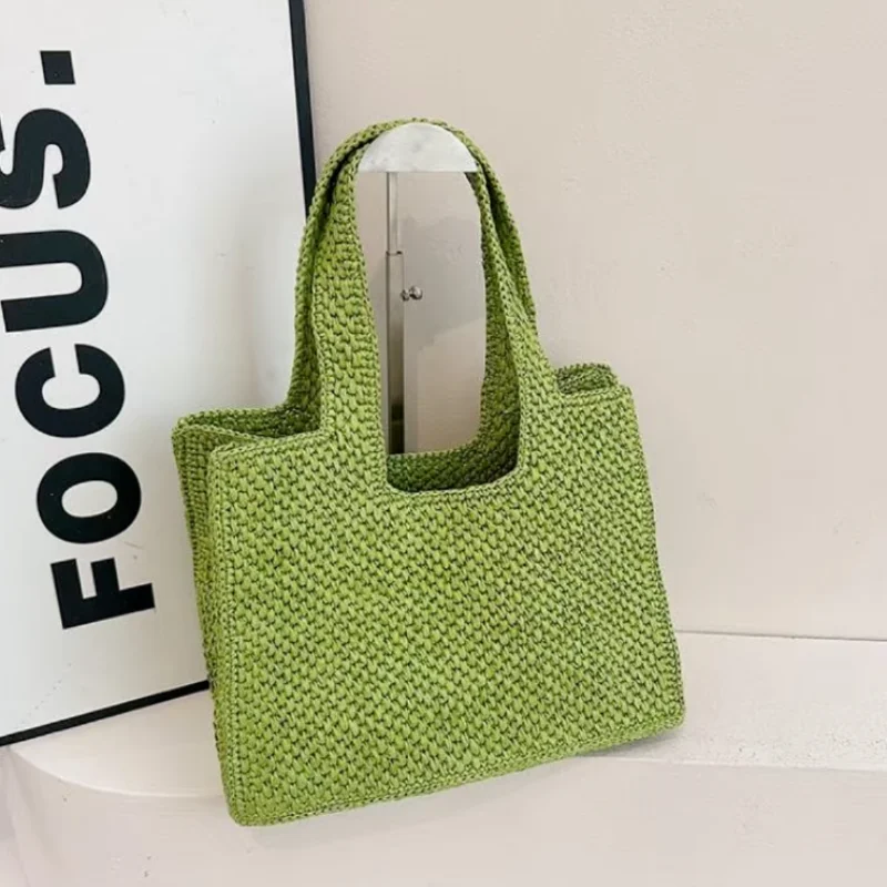 French Style Woven Tote Bag Contrast Trim Raffia Straw Shoulder Bag Large Capacity Summer Beach Vacation Handbag