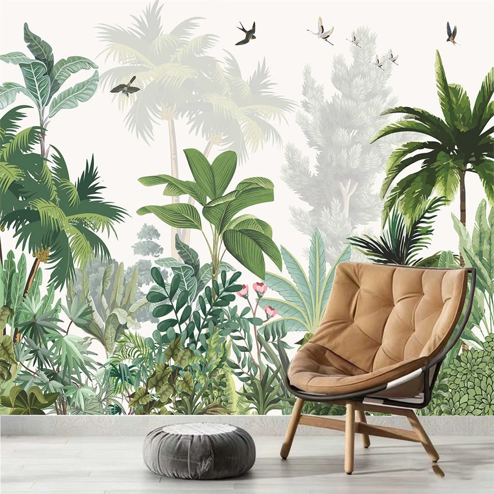 custom papel de parede para sala 3d Medieval tropical plants wallpaper for bedroom Plantain leaf wall papers home decor Stickers