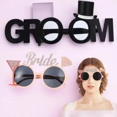 

2Pcs Funny Bride Groom Party Glasses Plastic Eyeglasses Photo Props Wedding Bachelor Supplies Bride Glasses Groom Eyeglasses