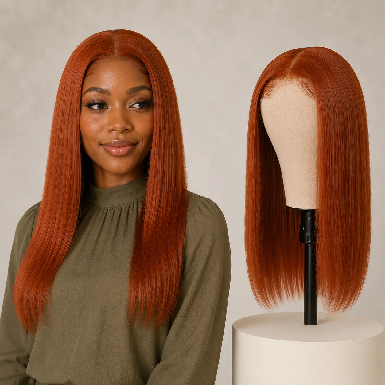 Straight Yellow-Orange 13x4 Fringed Front-Edge Wig Made of 100% Real Hair 13x4 Fringed Front-Edge Women's Wig with 200% Density 20 Inches #350 Color