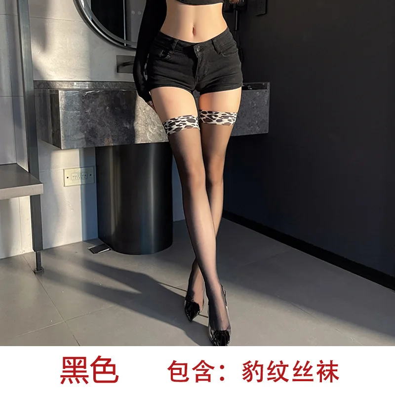 

Сексуальные и игривые глянцевые чулки с леопардовым принтом, эротические черные шелковые блестящие носки до бедра до середины икры, тонкий летний стиль для женщин 5142