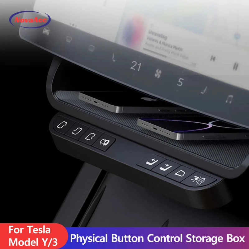 Physical Button Contarl Storage Box Storage Tray For Tesla Model Y 3 2021 to 2024 Highland Left Rudder Car Smart Centre Display