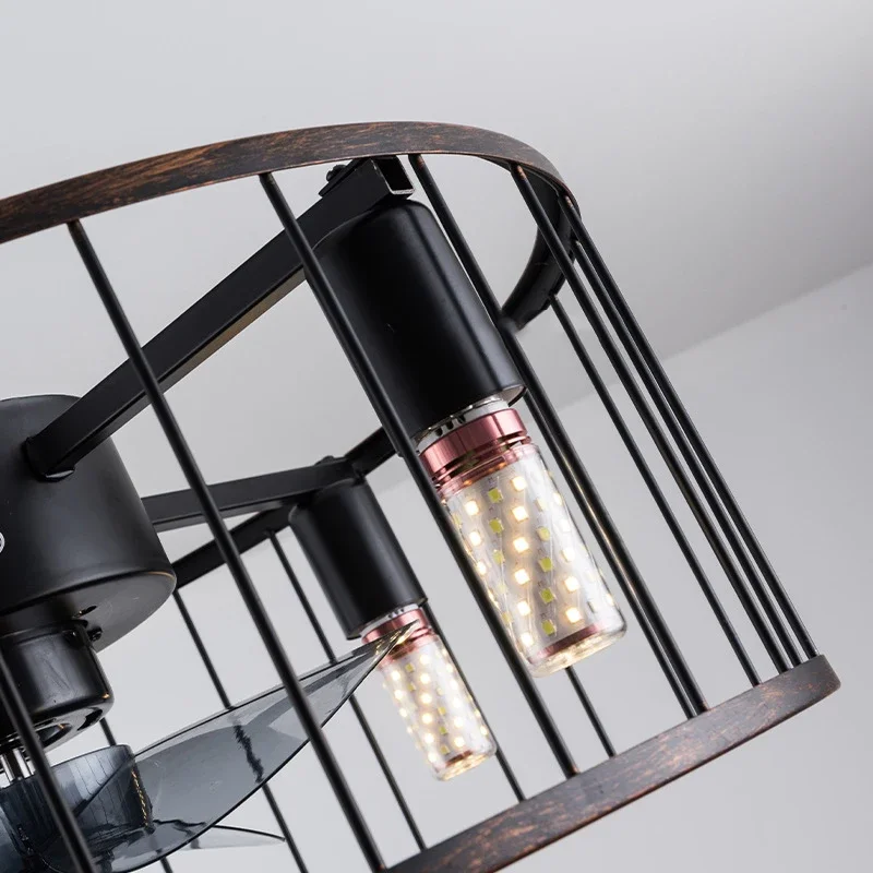 COLIN  American Ceiling Fans Lights Black LED Lamp With Remote Control for Home Bedroom Dining Room Loft Retro