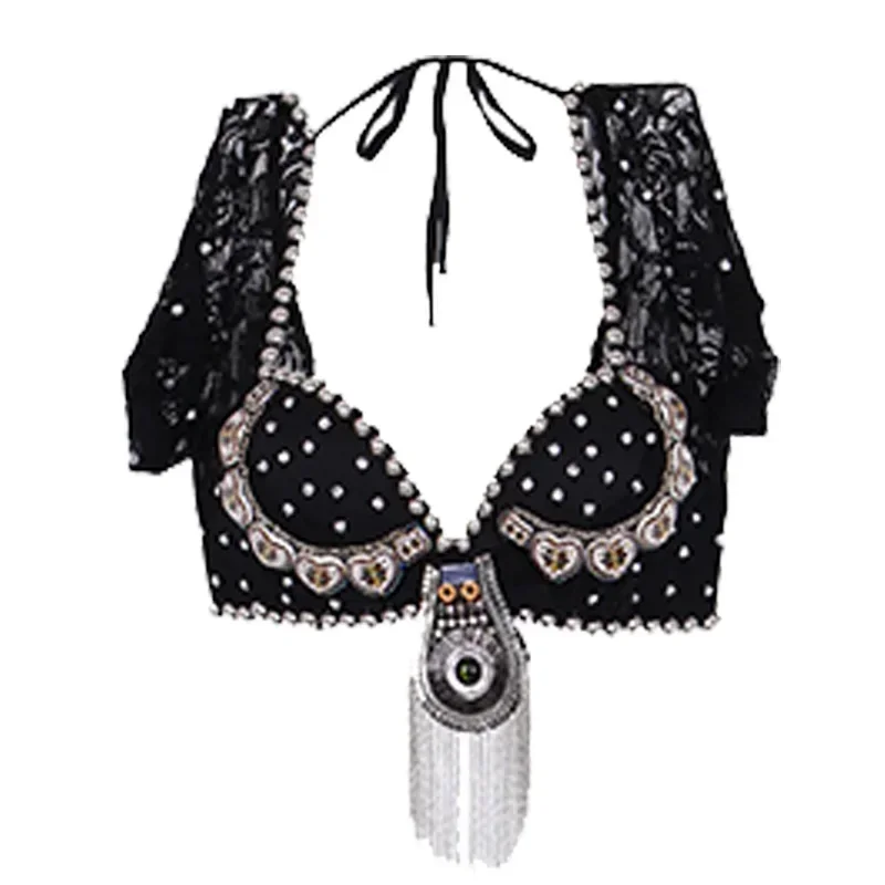 ATS Tribal Belly Dance Bra Tops Metallic Studs Push Up BeadsBra B/C CUP Vintage Coins Top Gypsy Dance Bra Lace