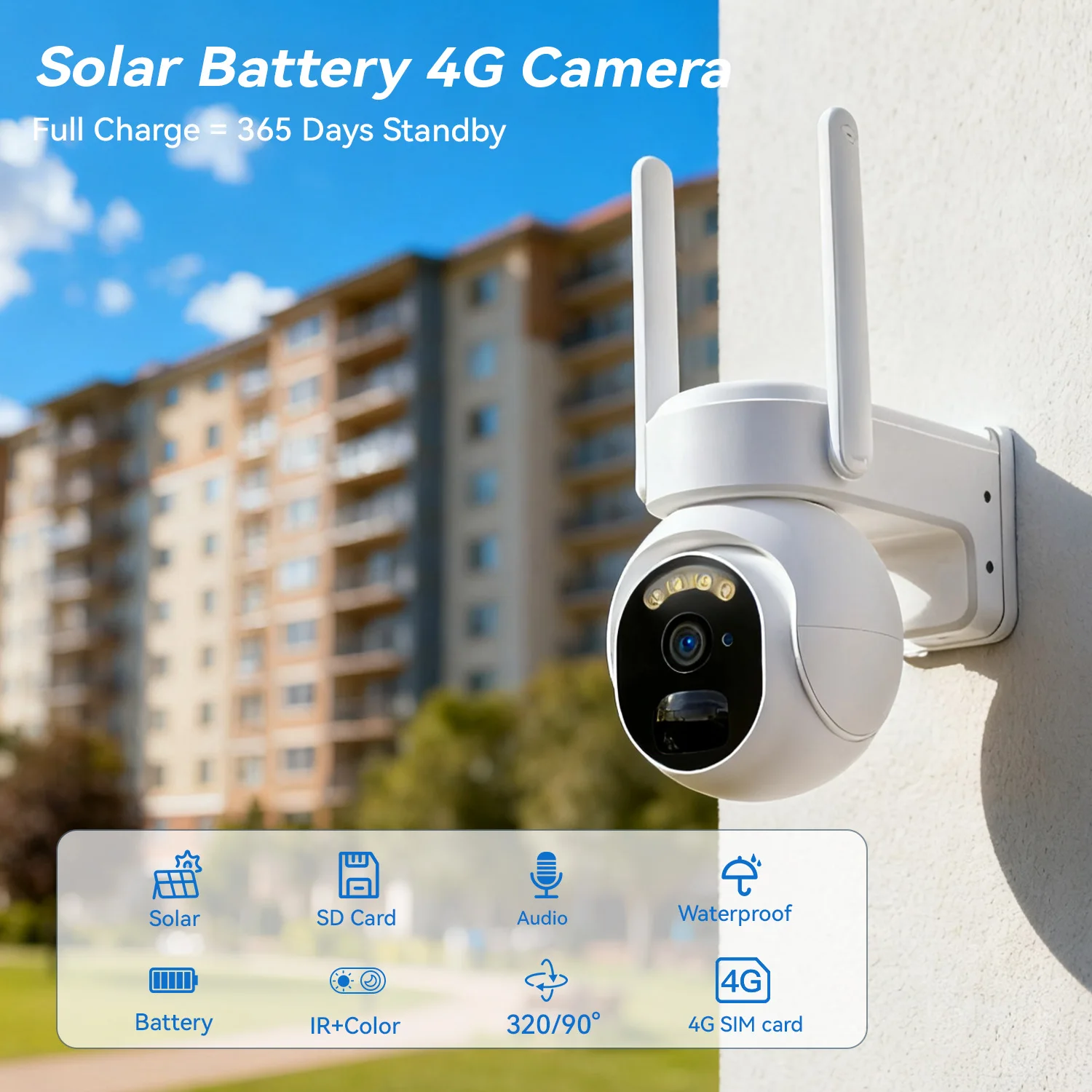 PEGATAH 4G SIM Card Solar Camera 8MP PIR Human Detect Built-in 8000mAh Rechargeable Battery CCTV Surveillance IP Camera Ubox