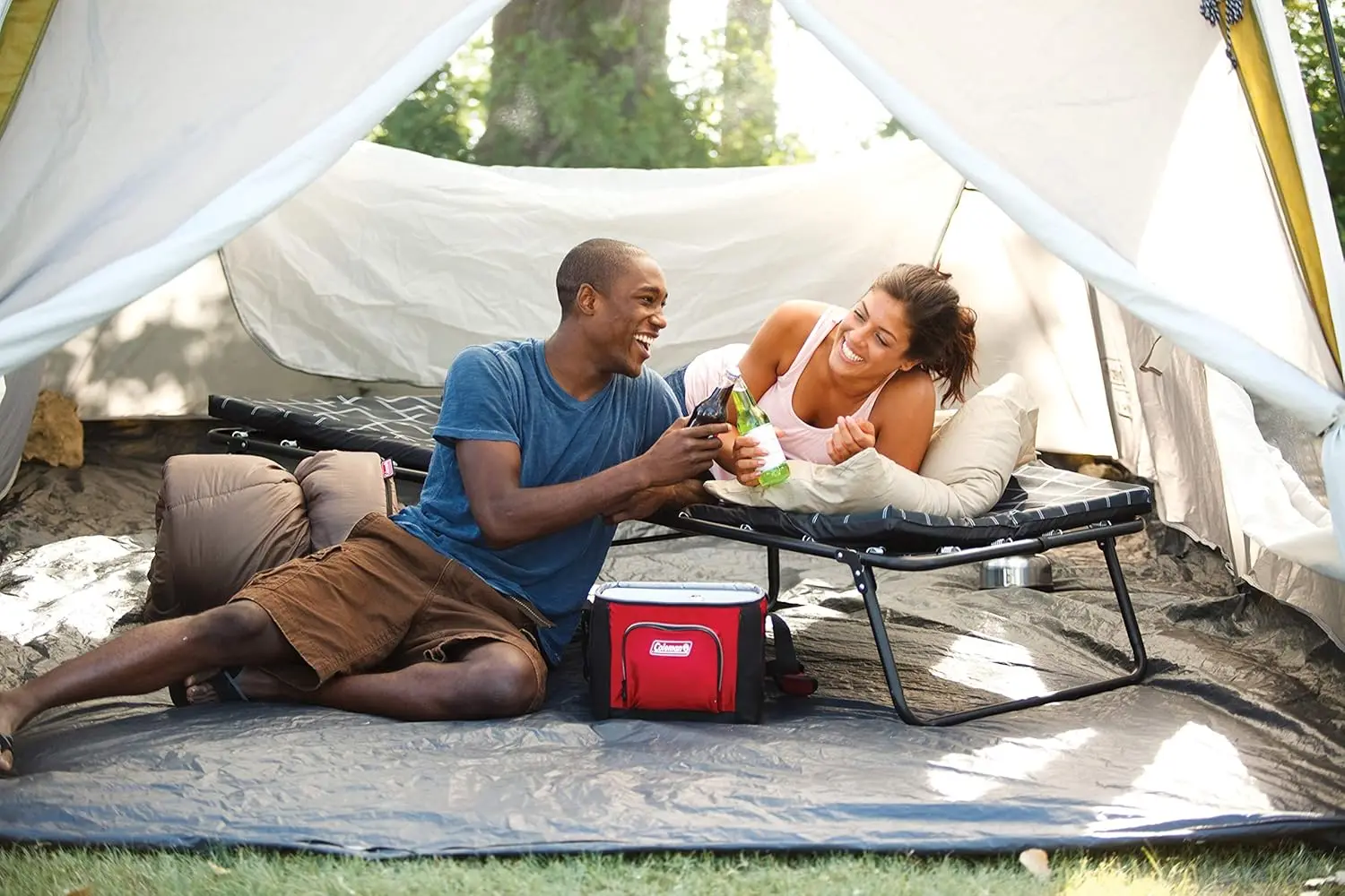 Glamping cuna con almohadilla para dormir, cuna de acero plegable con colchón grueso, almohadilla para dormir cómoda, Deluxe