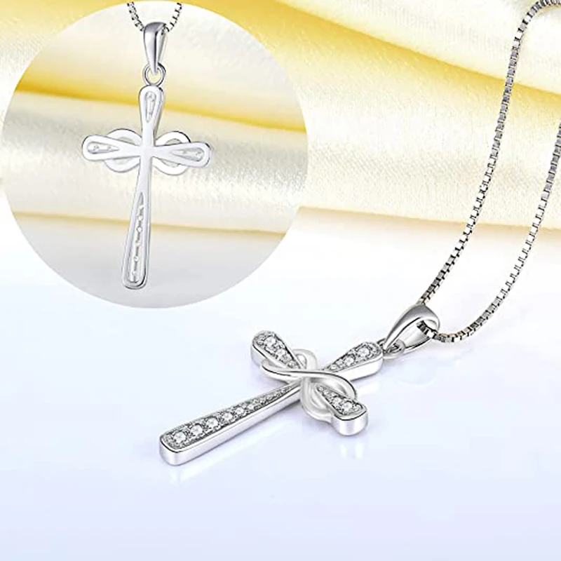 Huitan Infinity Cross Pendant Necklace for Women Silver Color Romantic Neck Accessories Bridal Wedding Trendy Love Jewelry Gift