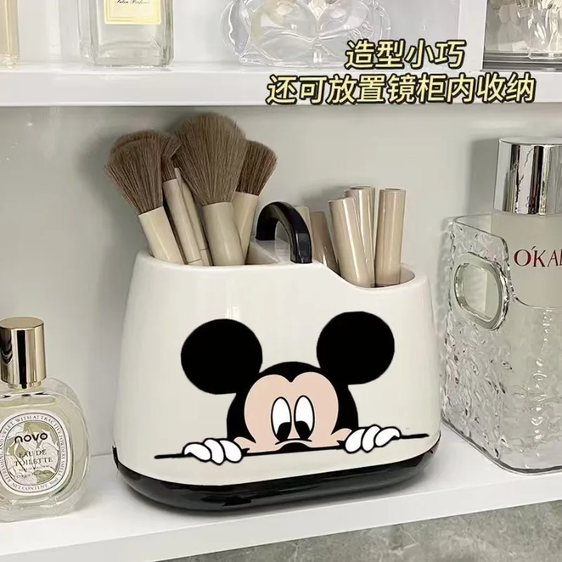 Tocador para el hogar de dibujos animados de Mickey Girl de Disney, gran capacidad, almacenamiento de cosméticos, escritorio, papelería, portalápices, estante giratorio, regalos