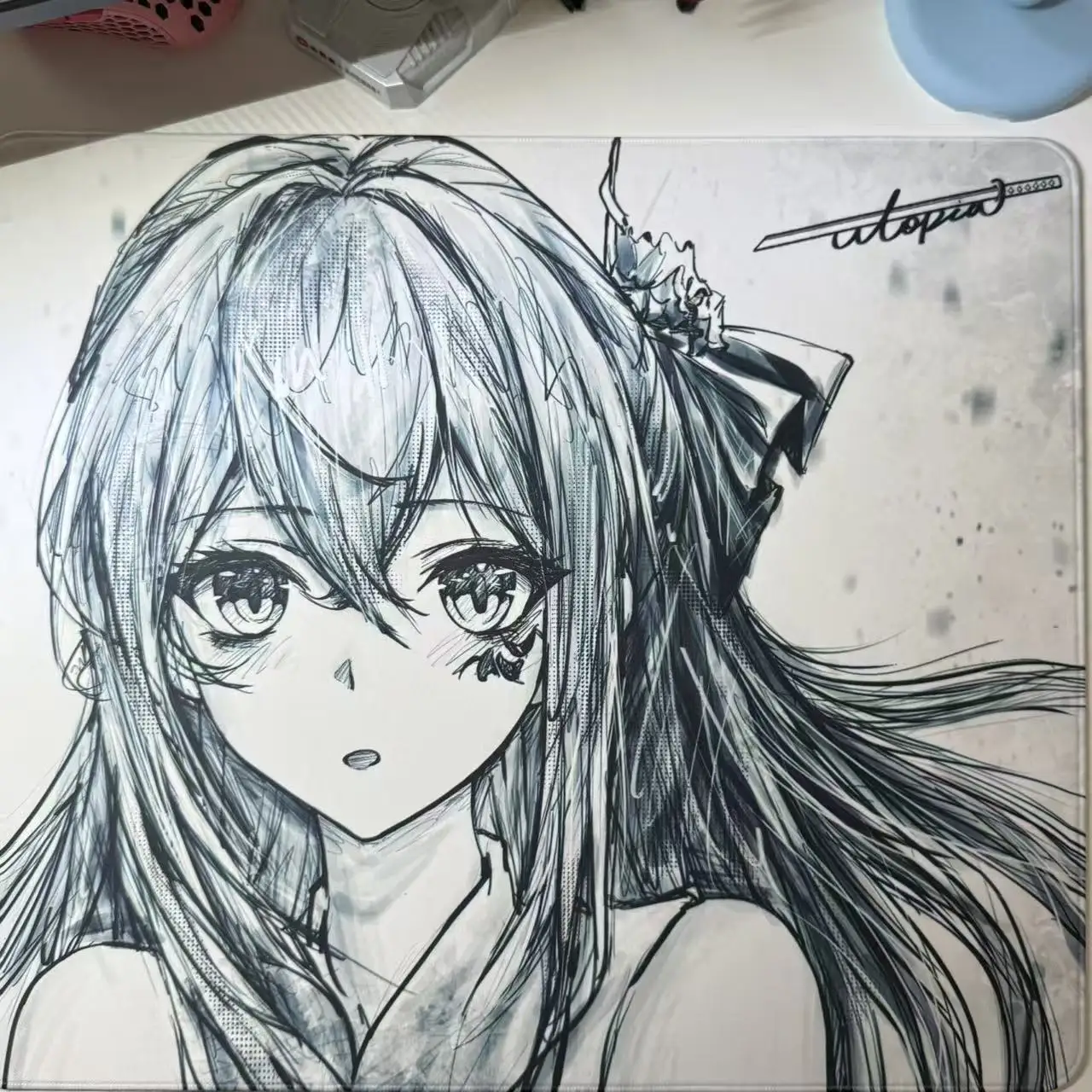 UtopiaGaming Black Blade 2 Anime Style Line Art Version - FPS-Specific Esports Mouse Pad