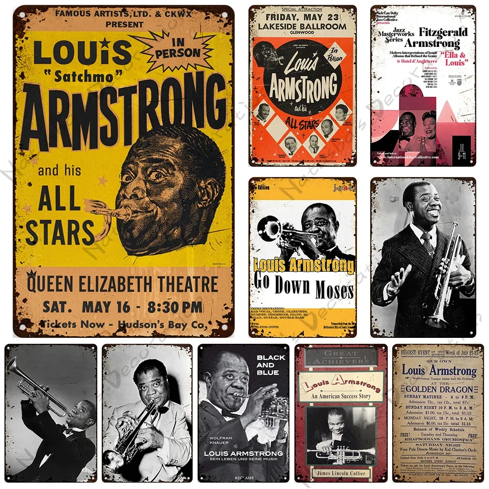 Musician Louis Armstrong Metal Poster Vintage Metal Tin Sign Garage Cafe Metal Signs Wall Plate Industrial Decor  Plaque