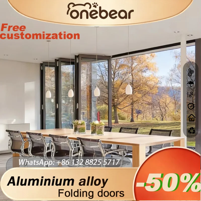 

Any Size Custom Modern Low E Glass Exterior Bifold Folding Door Aluminum Frame For Bedroom Kitchen Living Room